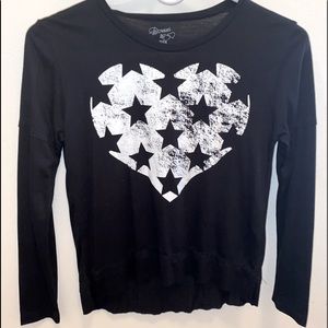 Black long sleeve shirt with heart and stars